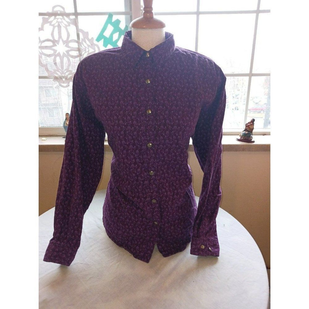 Deep purple floral print vintage Wrangler Blues ladies button long sleeve shirt